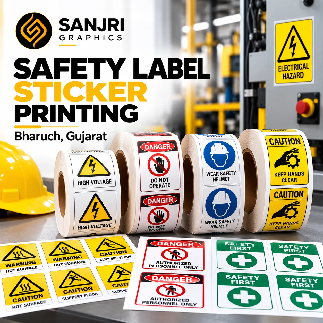 Safety Label Sticker Printing Bharuch Gujarat Sanjri Graphics
