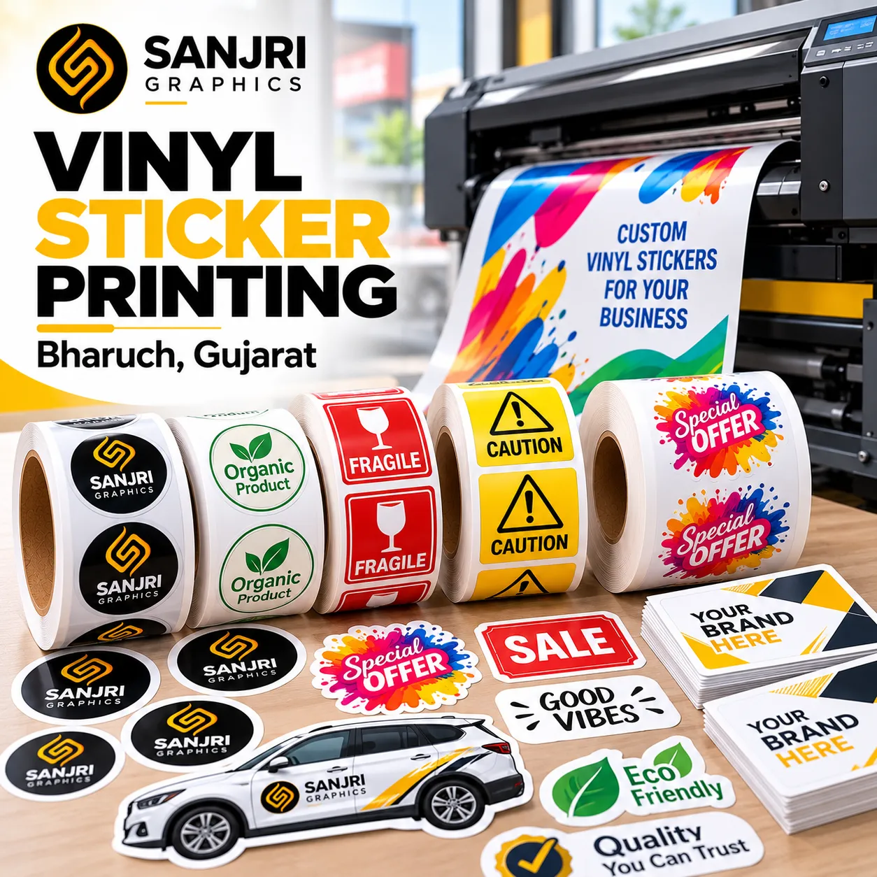 Vinyl Sticker Printing Bharuch Gujarat by Sanjri Graphics